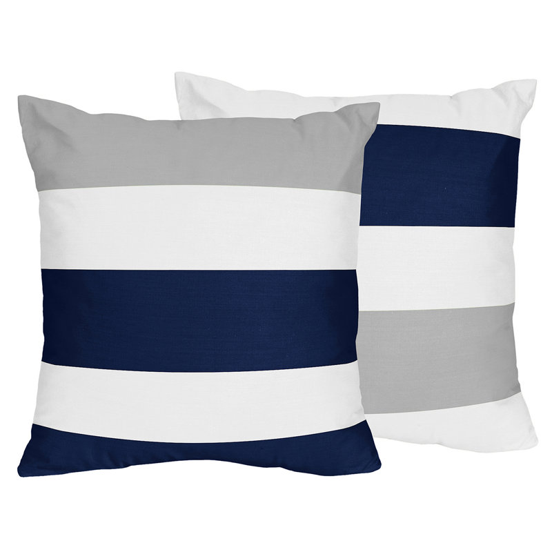 Stripe Navy and Gray Brushed Microfiber Decorative Square Indoor Throw Pillow Covers (Set of 2) by Sweet Jojo Designs