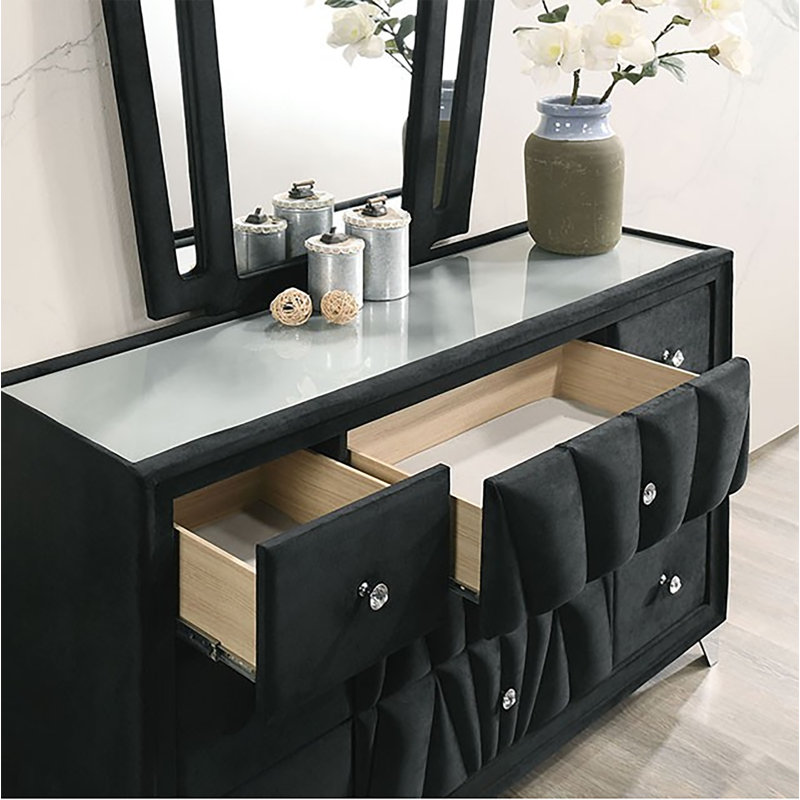 Commode 9 tiroirs Geziena, Noir