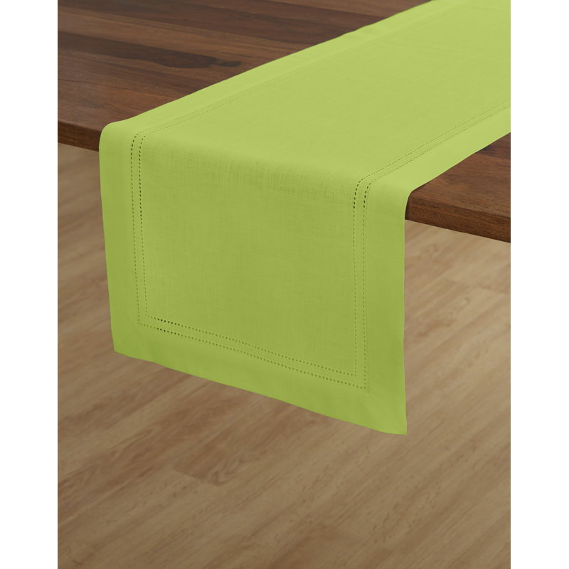 Double Hemstitch - 100% Pure Linen Table Runner, 108" x 14", Lime Green