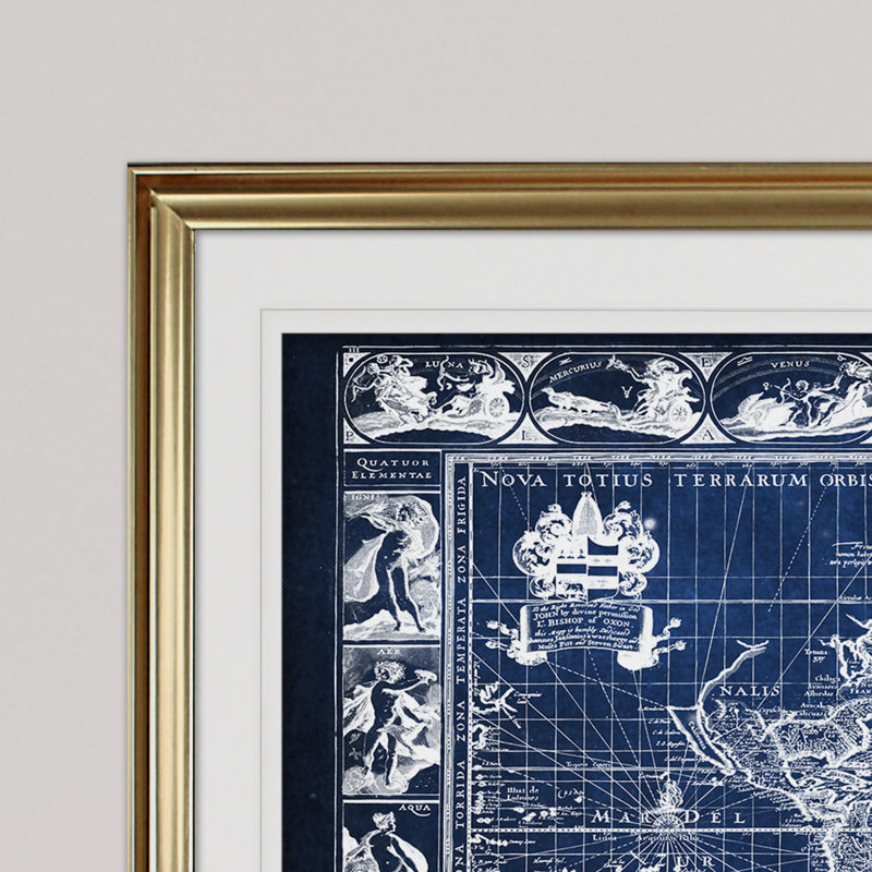 « rétro world map viii », impression, H 20 po x l 24 po x P 1,5 po, Or