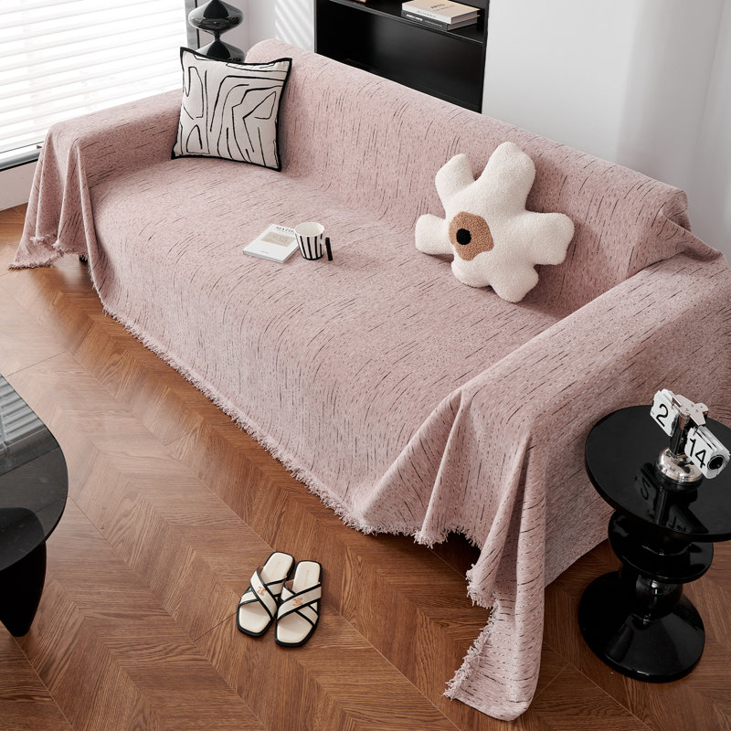 Housse pour canapé à rayures fines multicolores en chenille classique, Chenille vieux rose, H 71 po x l 150 po x P 0,1 po