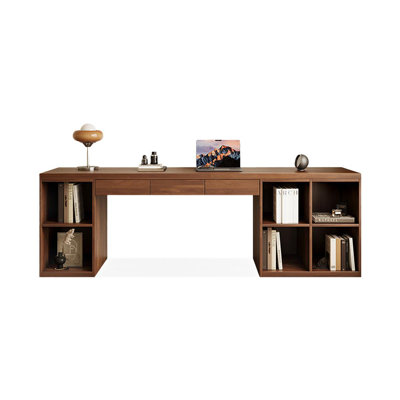 86.61" Nut-brown Rectangular Solid Wood with 3 drawers desk