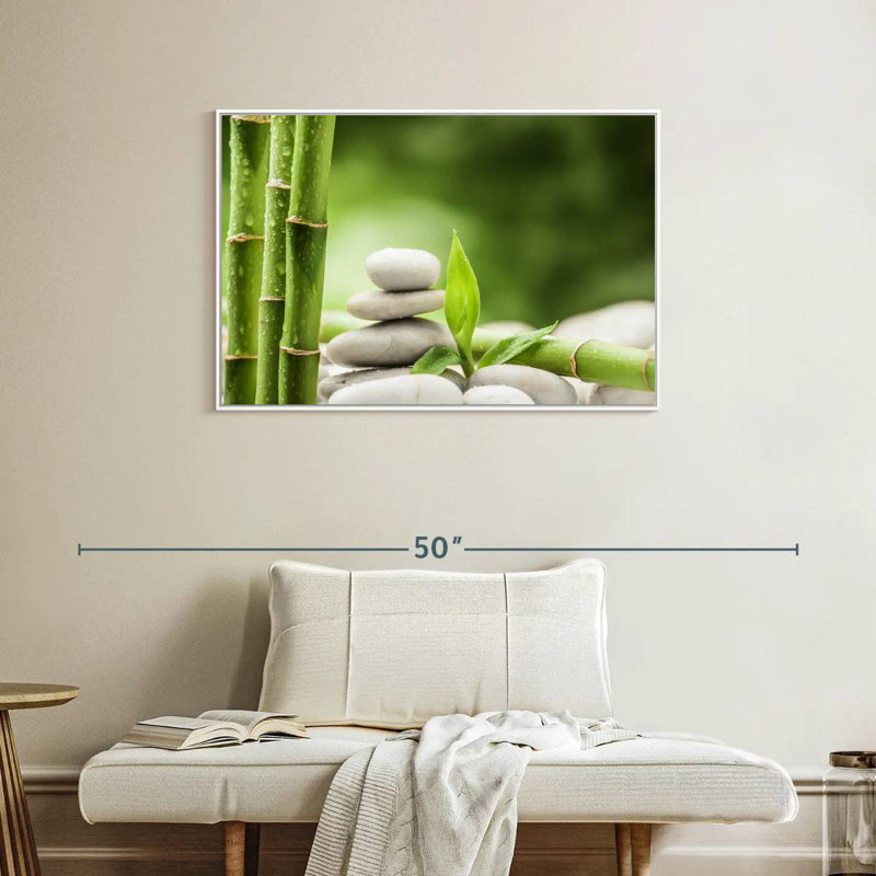 Pierres et bambou, Cadre flottant blanc, 37 po x 25 po