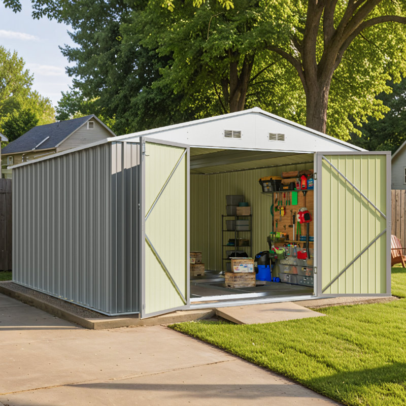 10 Ft. W X 12 Ft. D Outdoor Metal Storage Shed With Frame, Gray
