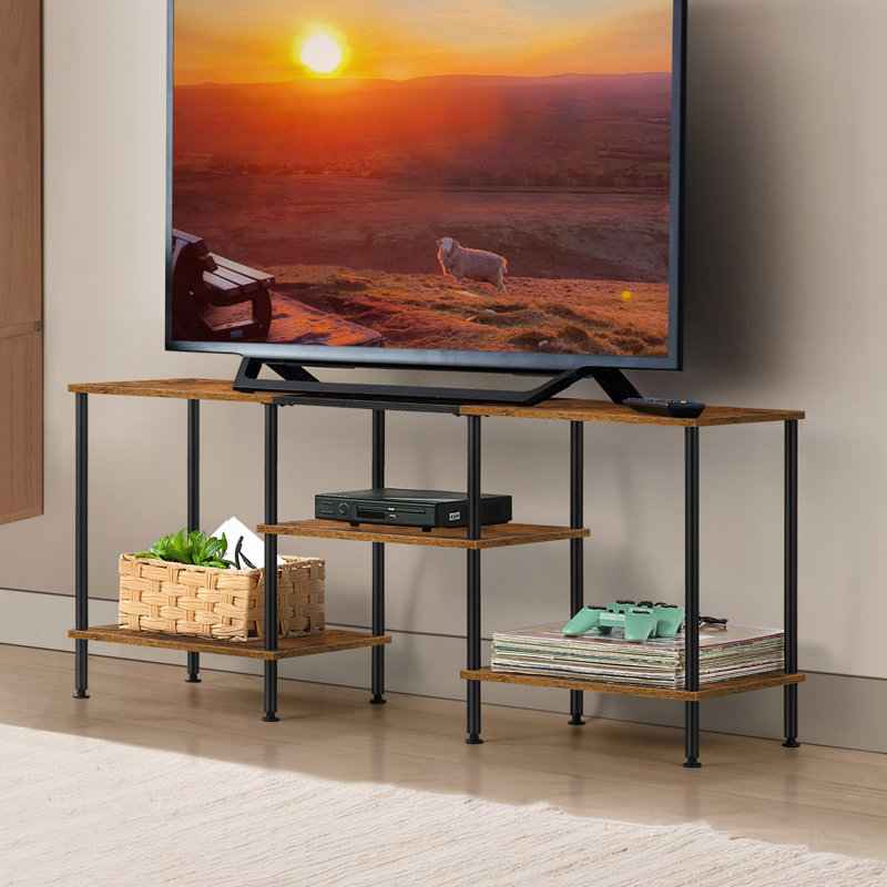 Industrial - Style TV Stand: Burned Wood & Black Metal