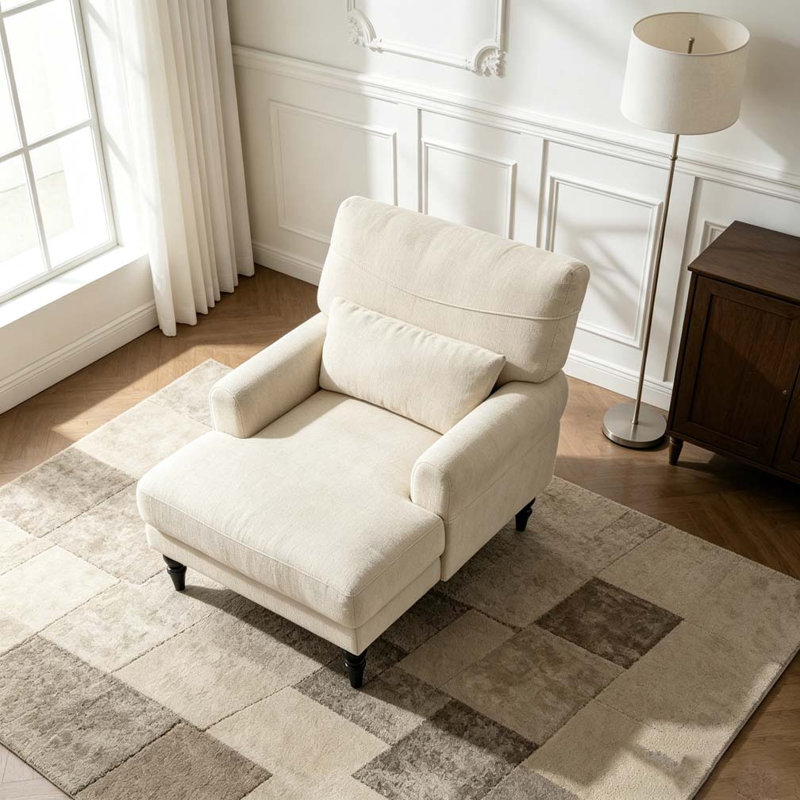 Chaise de loisir d'intérieur rembourrée, chaise longue moderne, Blanc