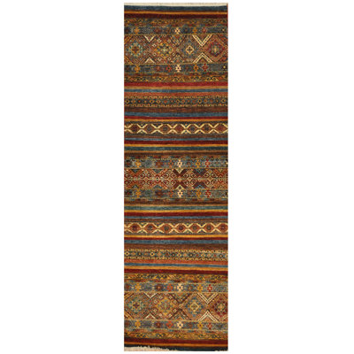 Tapis rouge / bleu / brun en laine tissé à la main 2 pi 8 po x 8 pi 6 po Autra Southwestern