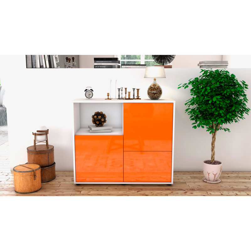 Powhattan 92cm Sideboard, White/High-gloss orange