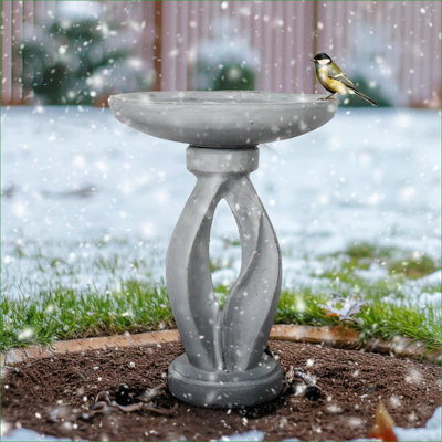 Bird Baths | Modern 21.8" Tall Outdoor Concrete Bird Bath for Garden Yard Patio | Concrete Cement | Single Tier Pedestal