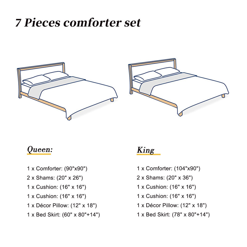 Ensemble d'édredon pour grand lit 7 pièces avec plis pincés, microfibre douce, 100% polyester, collection de literie toutes saisons