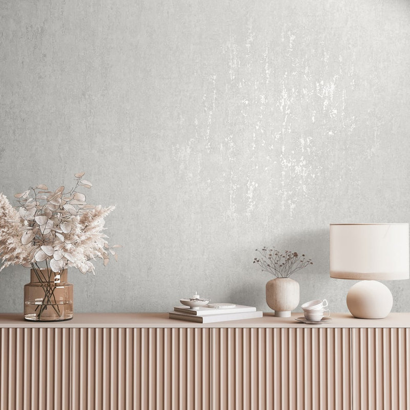 City Romance Collection Metallic Concrete Wallpaper Roll, Black