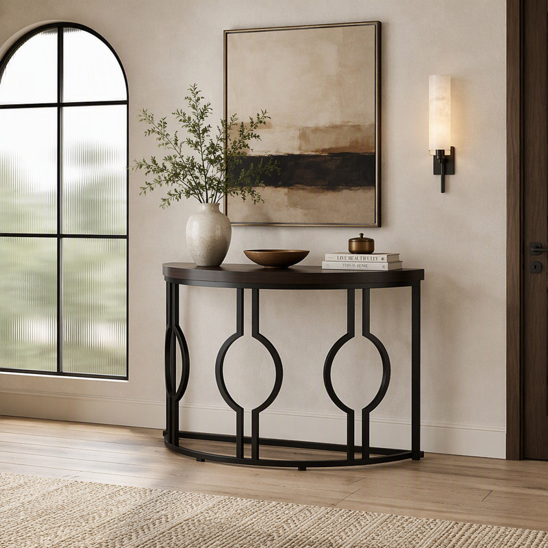 43" Industrial Console Table, Half Moon Shaped Accent Sofa Table
