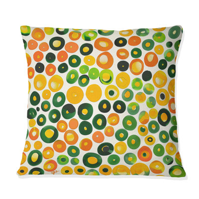 Orange Green Polka Dot III - Polka Dot Throw Pillow