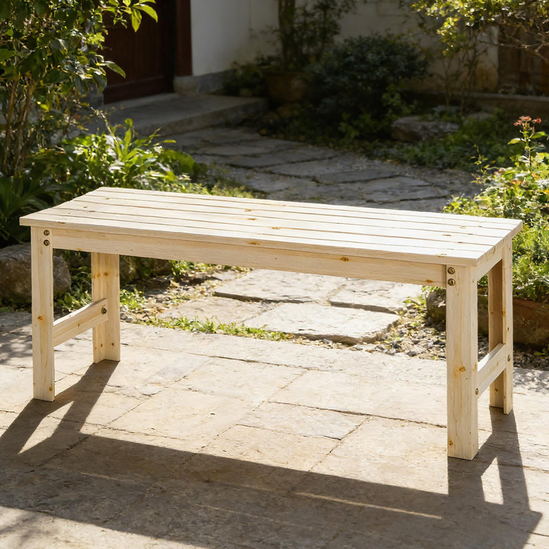 Backless Slatted Bench,Wood Outdoor Bench, Natural Wood