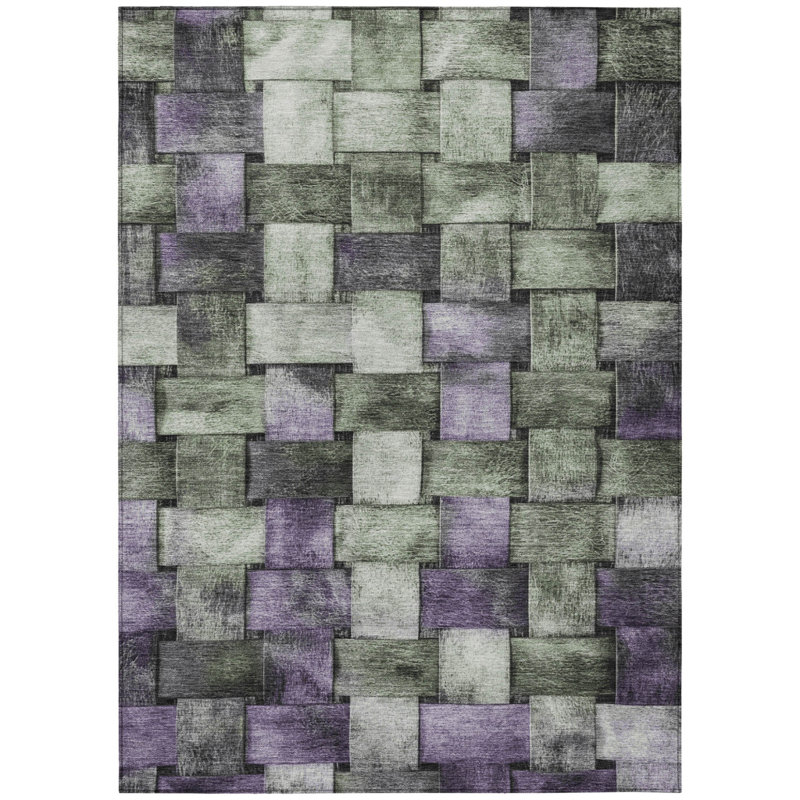 Tapis intérieur lavable rayé 8 pi x 10 pi sauge et mauve