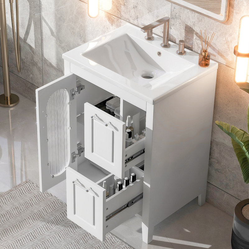 Meuble-lavabo simple 24,09 po avec plateau en céramique Grearson