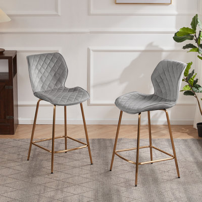 Hulda Ergonomic Bar Stools with Padded Seats and Stylish Gold Legs