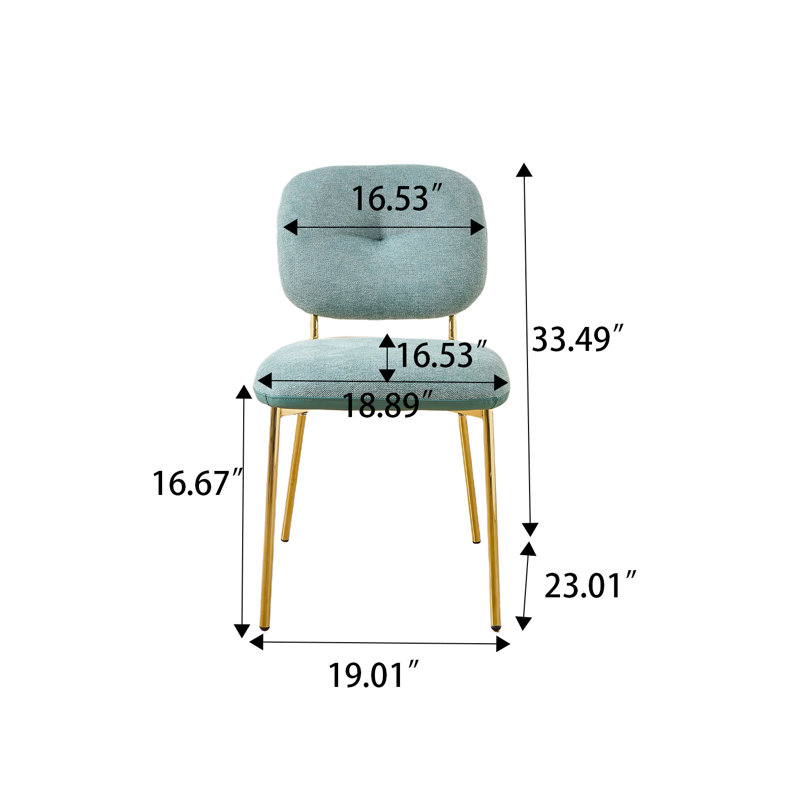 Modern Upholstered Dining Chair with Gold Metal Legs, Set of 2, Green, Gold