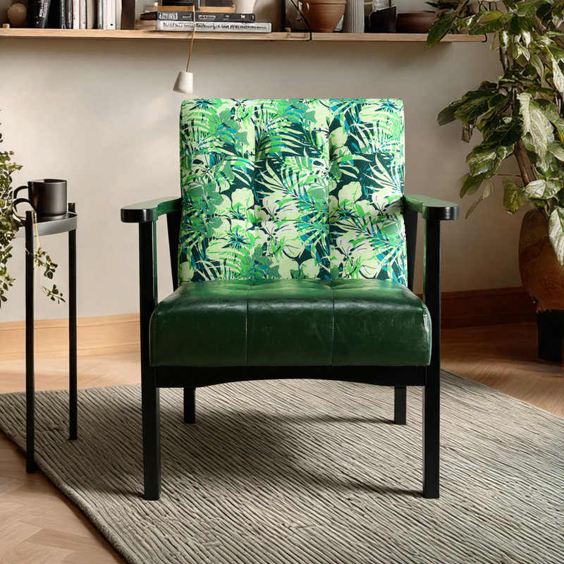 Deveral Faux Leather Armchair, Floral, Green Floral