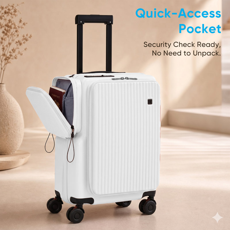 Bagage de cabine avec port USB, poche latérale et porte-gobelet, Blanc