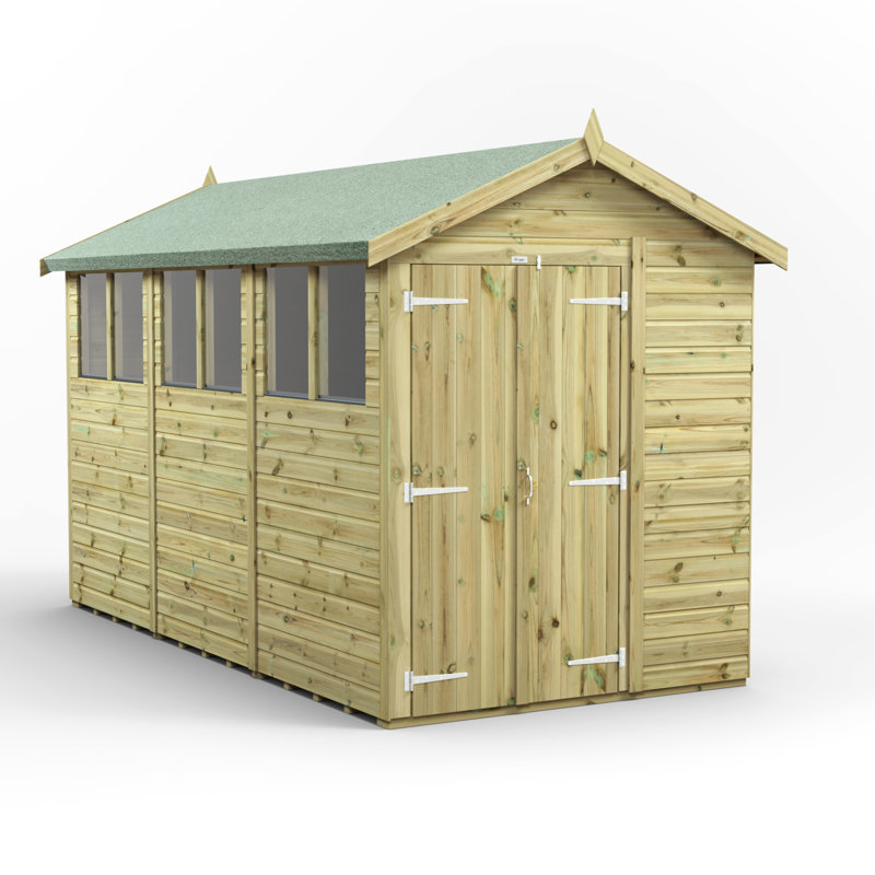Powersheds 12 x 6ft Premium Pressure Treated Timber Apex Garden Shed, Double Doors