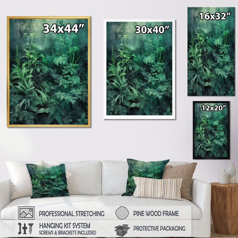 Jardin des herbes sur toile, Cadre flottant noir, H 32 po x l 16 po x P 1,5 po