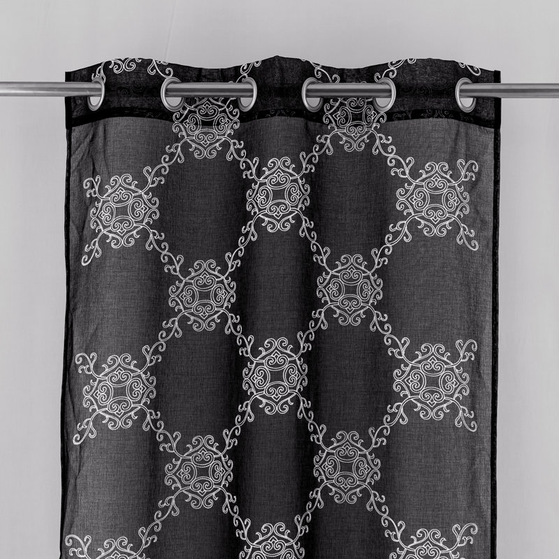 Paire de rideaux semi-transparents brodés Doveon, Noir, L 36 po x L 84 po