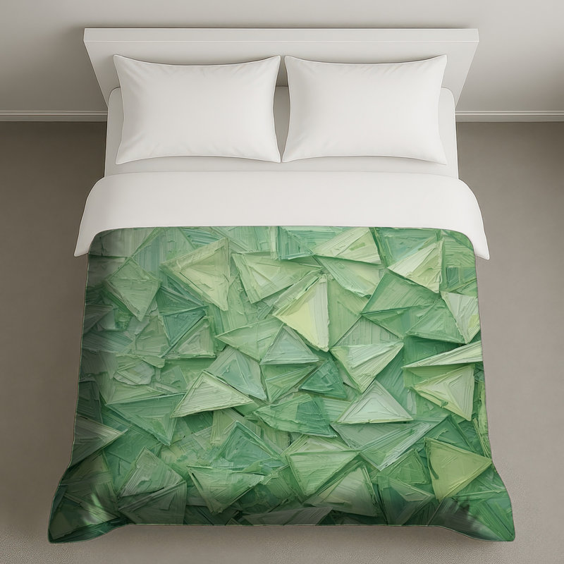 Housses de couette géométriques à triangles verts, Lit simple