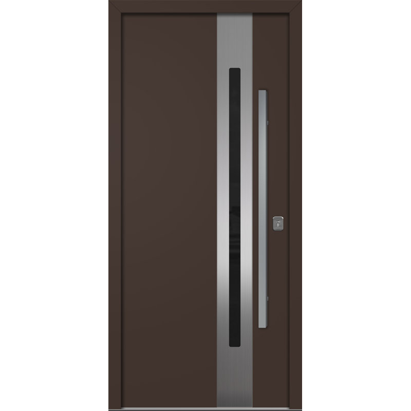 Porte d'entrée extérieure moderne en acier 36 po x 80 po - Inox, Brun, S'ouvre à gauche vers l'intérieur