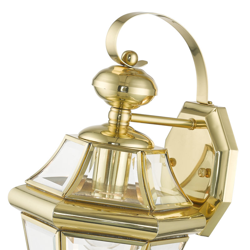 Lanterne murale d'extérieur en verre biseauté Creason, H 14 po x l 8,5 po x P 8 po, Laiton poli