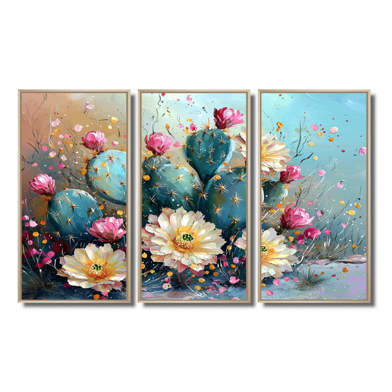 Cactus jaune et vert - art mural cactus - ensemble de 3, Érable, H 28 po x l 36 po, Impression encadrée sans passe-partout