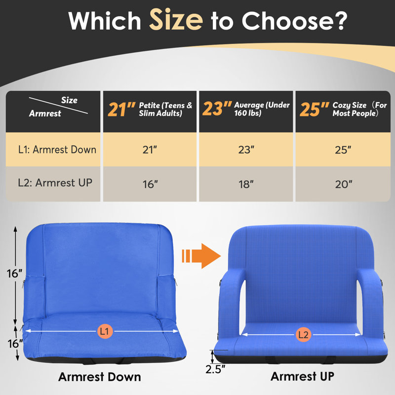 Charnetta 25In Heated Stadium Seat for Bleachers with Back Support, Portable Bleacher Seat USB 3 Levels of Heat, Blue, 1