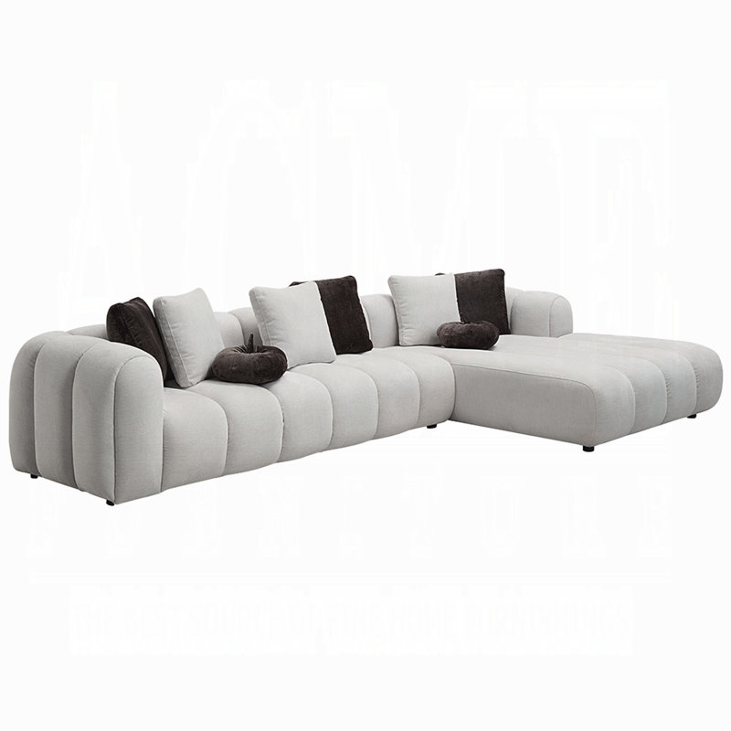 Canapé modulaire Nela, 8 coussins décoratifs, lin blanc ivoire, 145 pouces