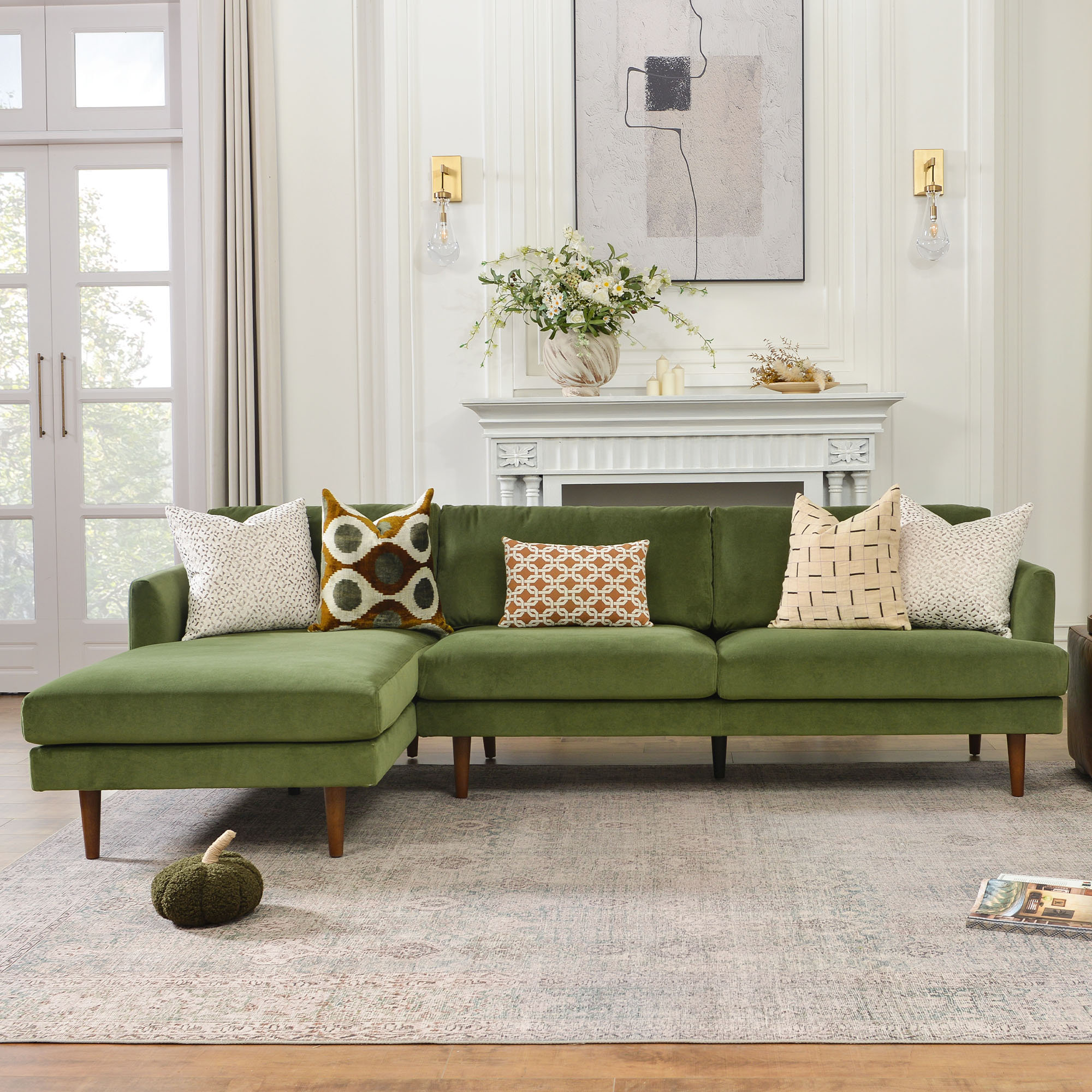 Miller 2 - Piece Upholstered Chaise Sectional, Left Hand Facing, Olive Green Polyester Blend