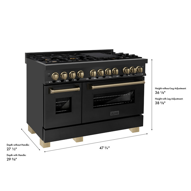 ZLINE Autograph 48" Legacy Dual Fuel Range in Black Stainless Steel & Accents, Champagne Bronze