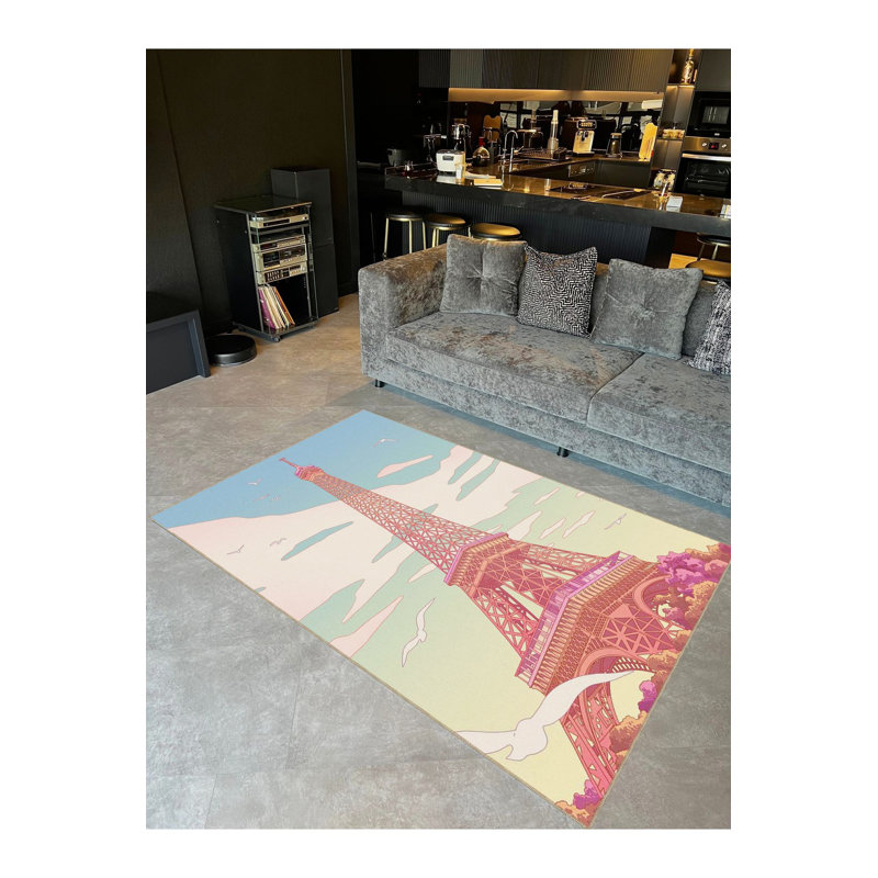 Tapis multicolore multicolore à motif tissé Eiffel, Tapis de couloir 3 pi 3 po x 6 pi 7 po