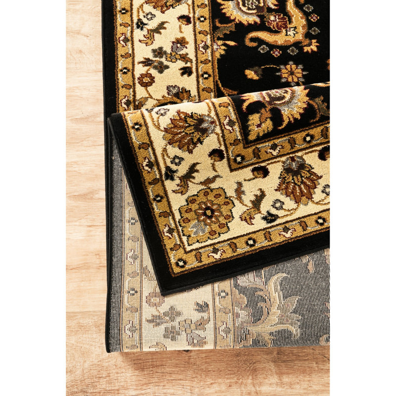 Tapis en polypropylène noir à motifs, 160 cm x 180 cm, pour une ambiance chaleureuse et accueillante.