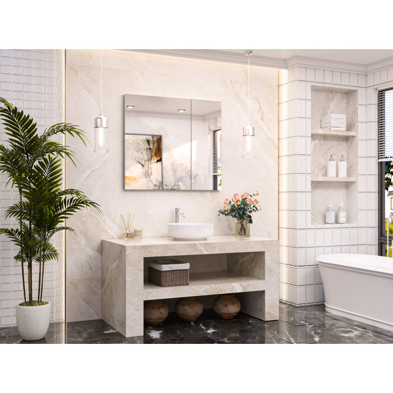 Armoire à pharmacie en aluminium à miroir avec 2 tablettes Omeed, H 26 po x l 30 po x P 5 po, Argent argent