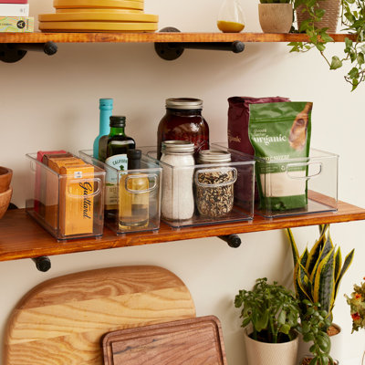 iDesign 4-Piece Plastic Organizer Bin Set for Pantry and Cabinet Bins, Clear