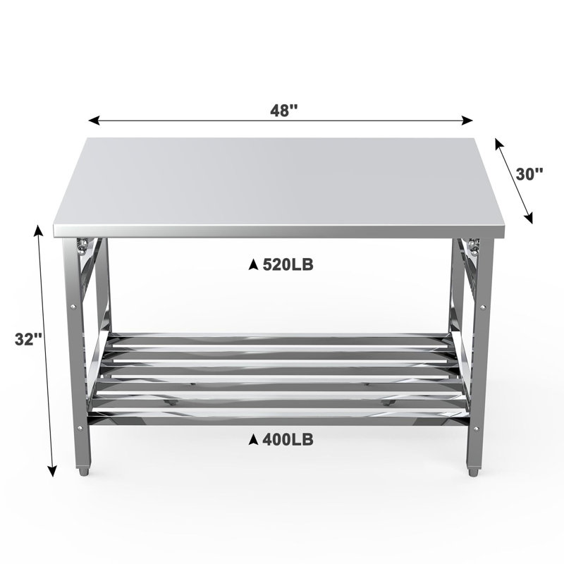 Tables de travail en acier inoxydable, 32 pi H x 48 pi L x 30 pi P
