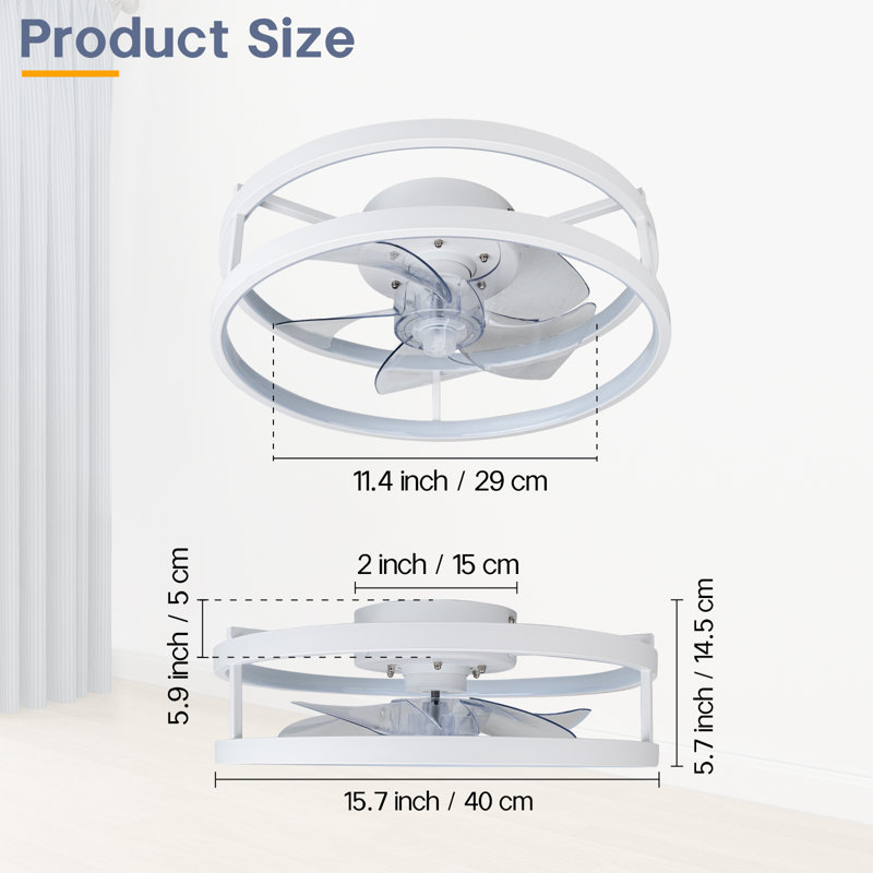 Armony  Indoor Bedroom Flush Mount Ceiling Fan With Light, 11.42, White