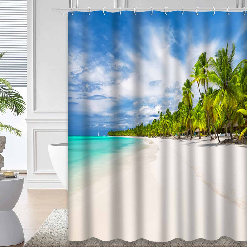 Rideau de douche avec 12 crochets Coco Palm Trees, L 72 po x l 84 po