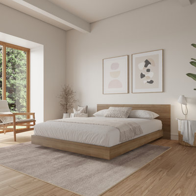 Grand lit plateforme avec tête de lit Satori, chêne brun
