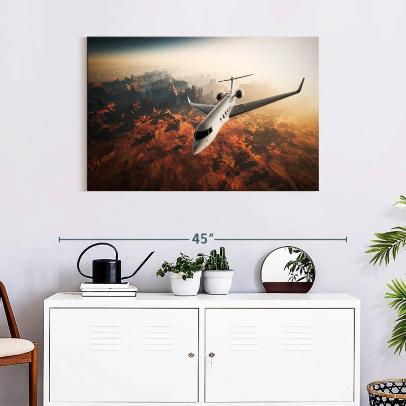 Mehar Private Jet Over Canyon, 24" H x 36" W