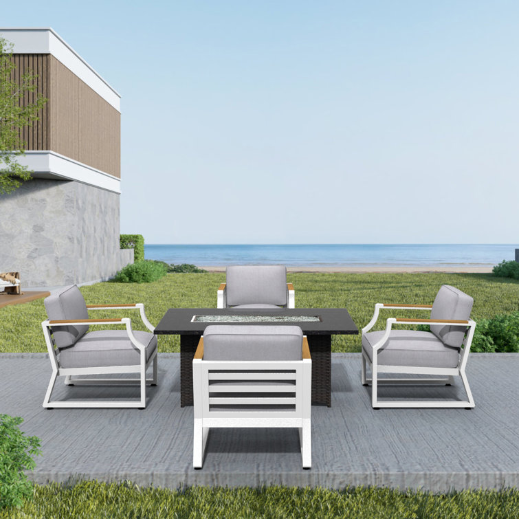 Rizqinofa Rectangular 4 - Person 58" Long Fire Pit Table Dining Set With Cushions