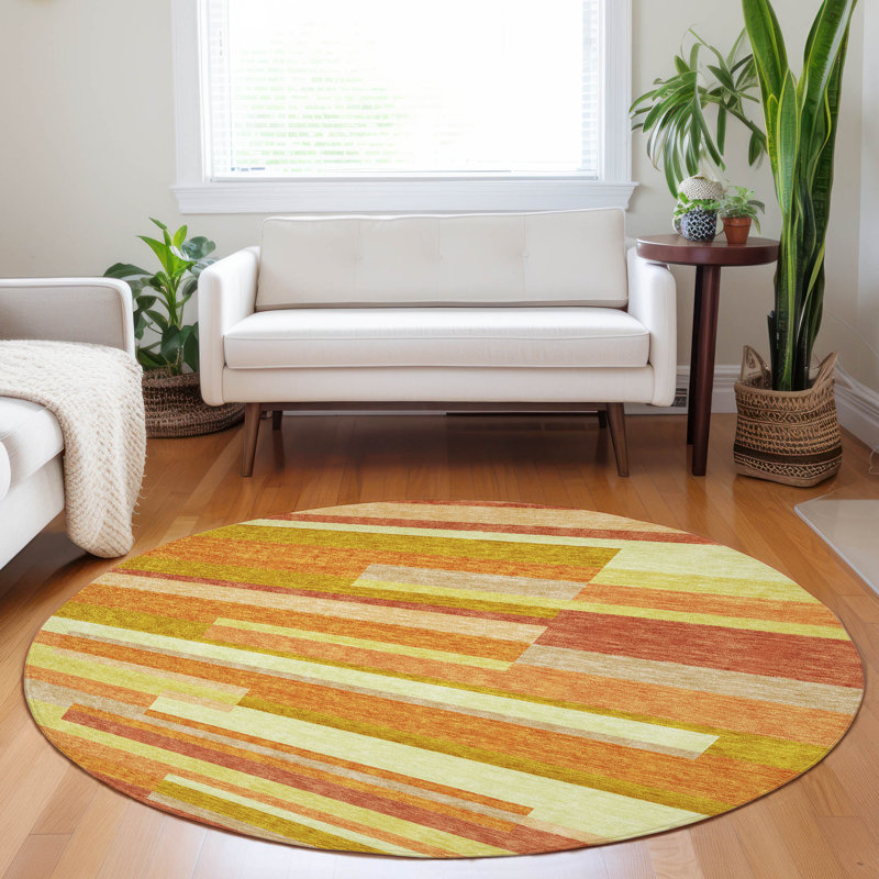 Premium Machine Washable Prisco Orange Rug, Round 8'