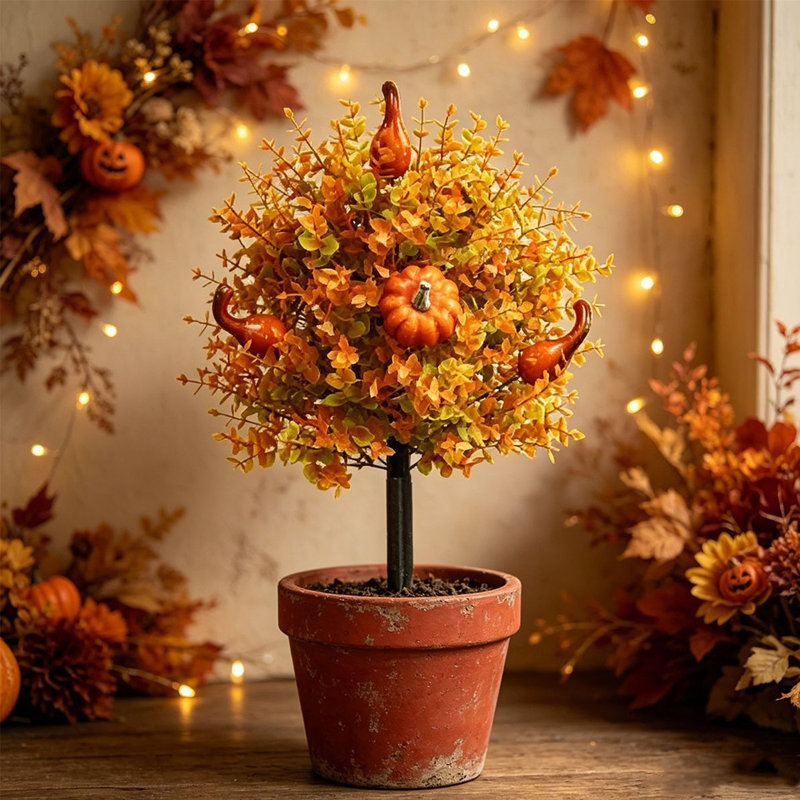 Thanksgiving Themed Artificial Fall  Pumpkin Garden Decorative Planters For Home And Outdoor Use, 3.94" H x 7.87" W x 9.84" D