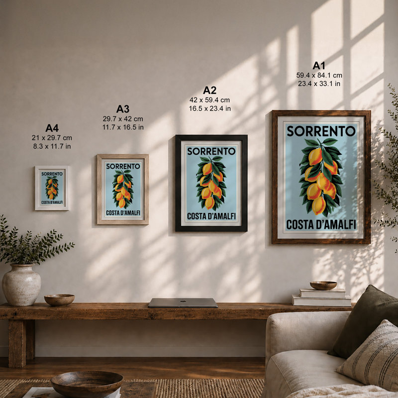 Sorrento Citrus Vintage - Print, Oak, A4 - 29.7 x 21.0 cm