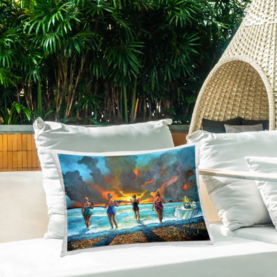 Coussin décoratif pour l'extérieur Elegant Lady on Beach