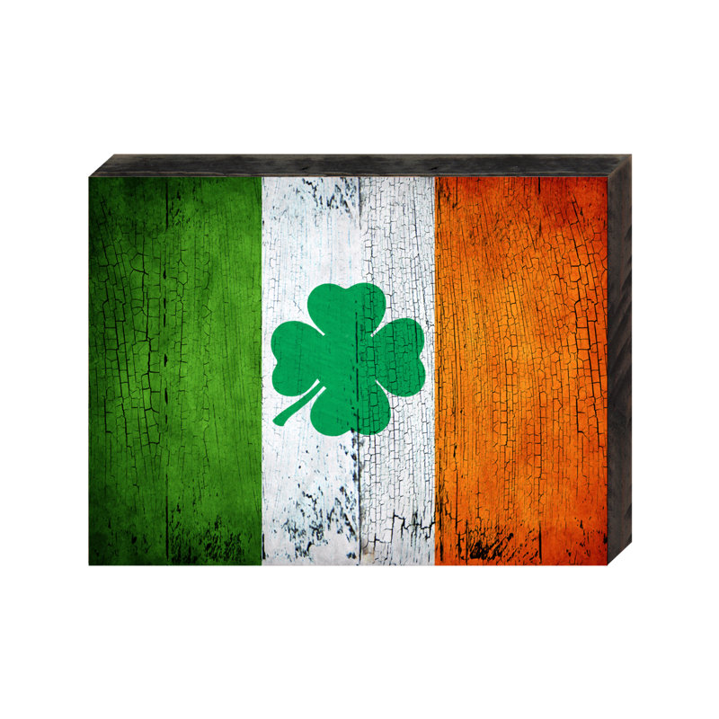 Drapeau de l'Irlande non encadré, impression sur bois, H 18 po x l 12 po x P 3 po